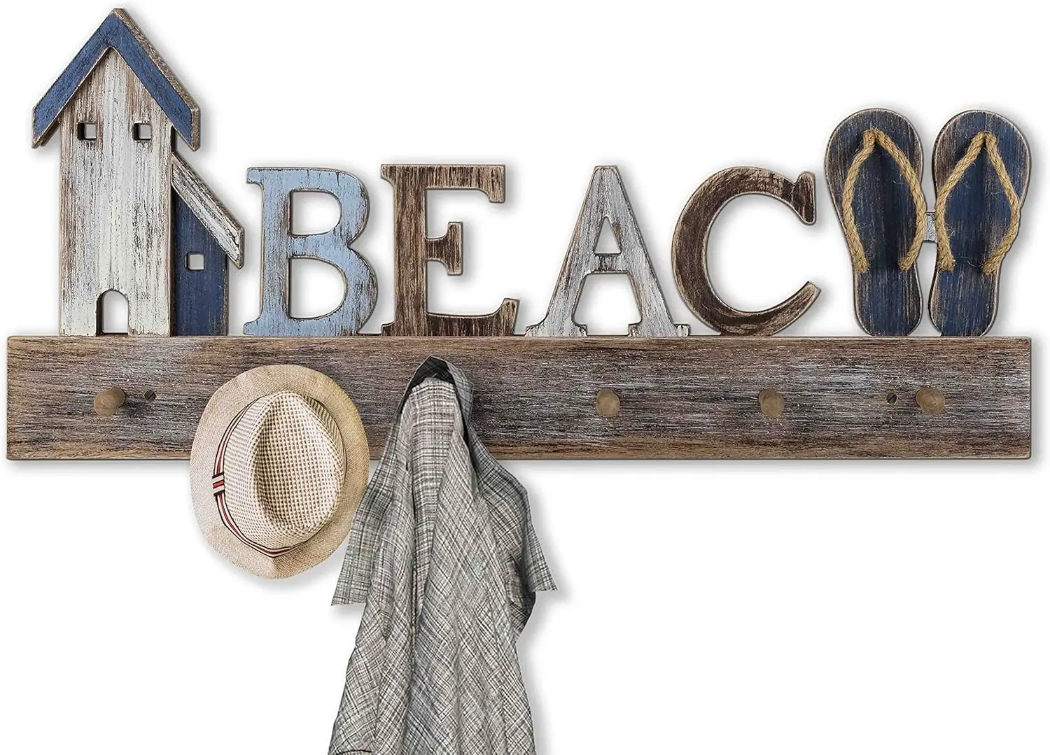 

Beach Wall Decor Coat Rack with Shelf and Key Hooks for Entryway