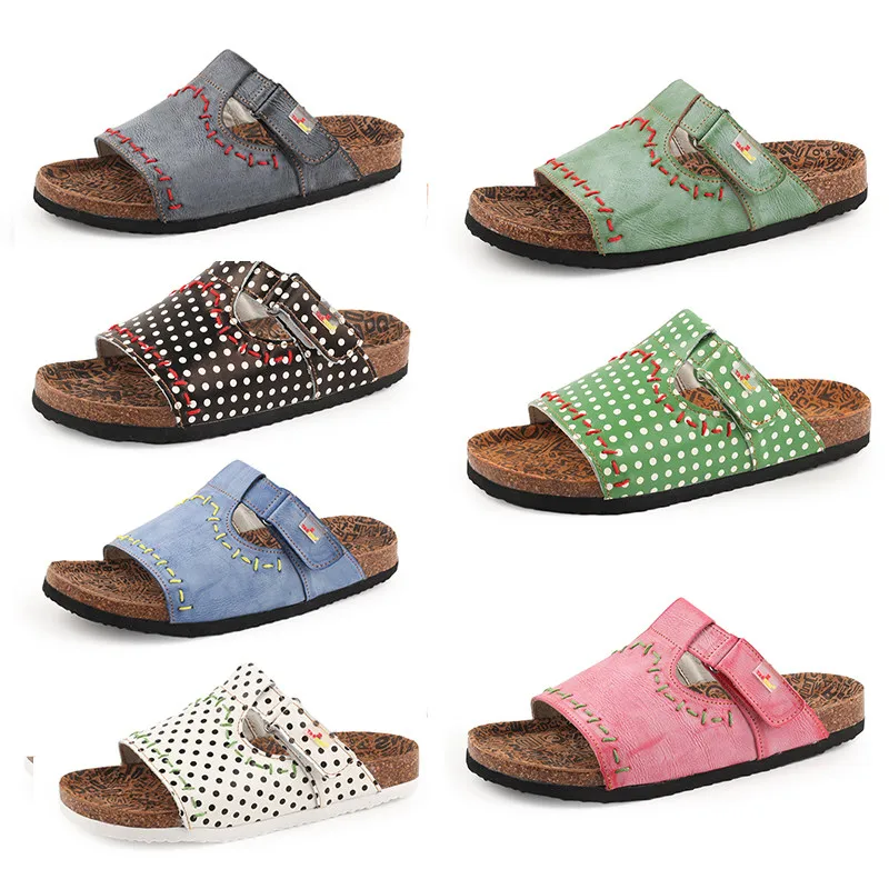 2026 Y2K Vintage Polka‑Dot Color‑Block Velcro‑Strap Slip‑On Couple Slippers, Forest‑Style Fairy‑Style Outdoor Men Women Footwear