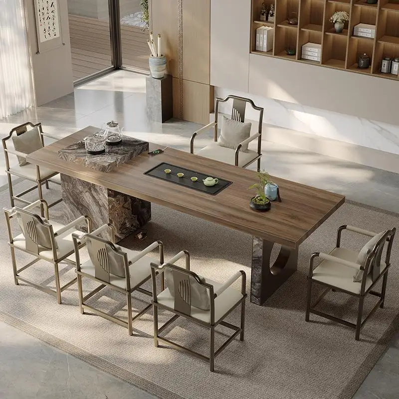 

Rock slab tea table Minimalist tea table chair combination villa household living room Balcony tea table