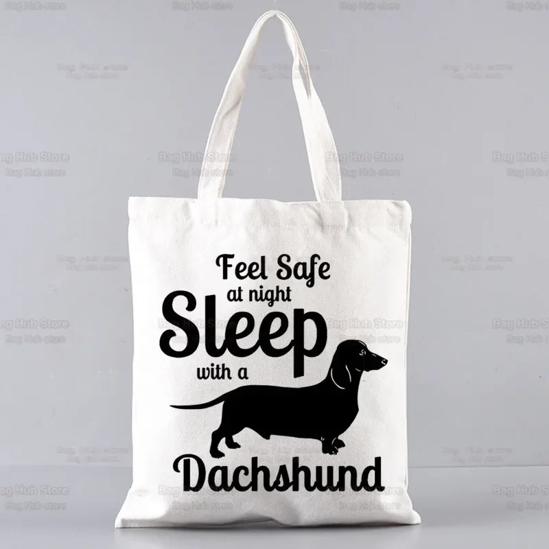 Dachshund Teckel-Bolso de mano reutilizable para mujer, bolsa de lona con estampado de perro lindo, arte Harajuku, bolsa de compras