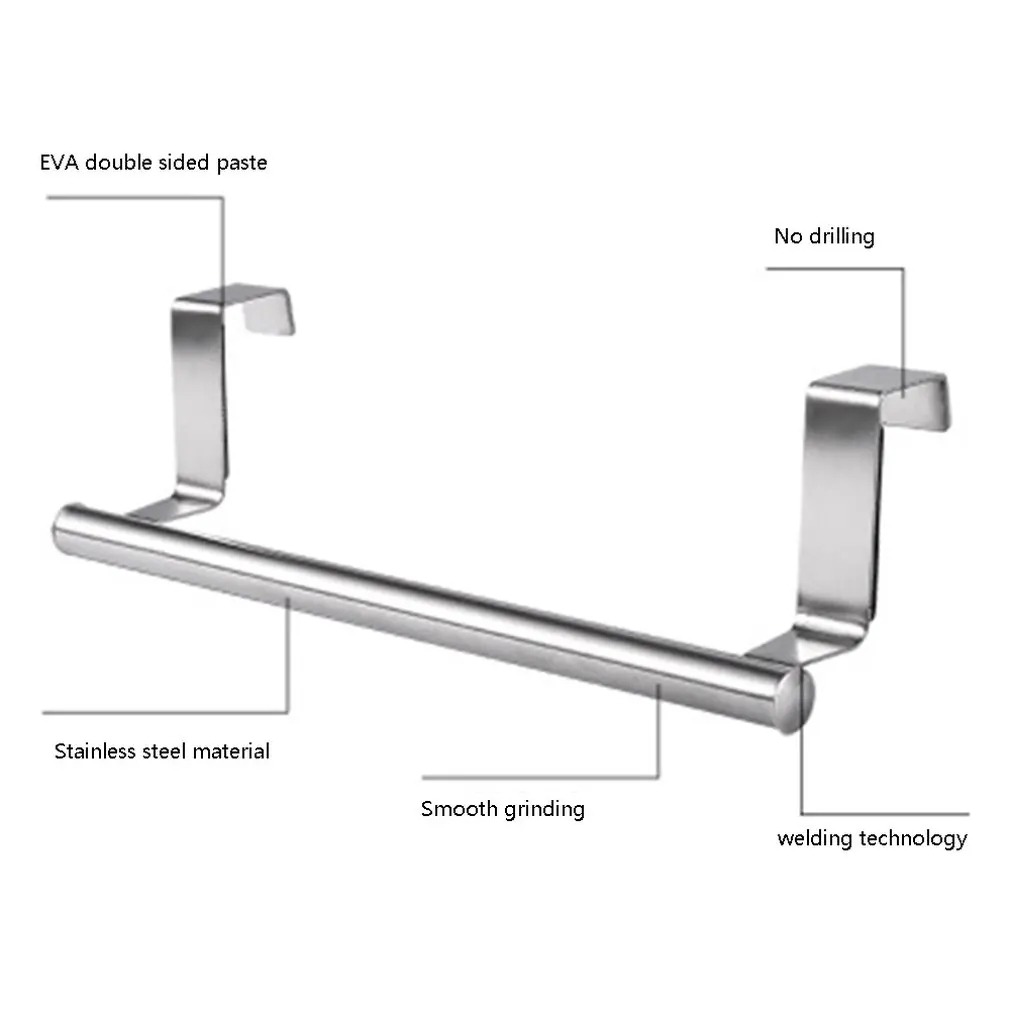 Stainless Steel Single Towel Rack Kitchen Non-Perforated Towel Hanging Rod Cabinet Door Back Rag Hanger