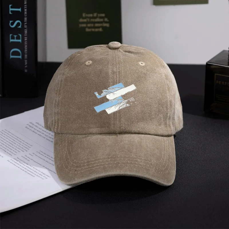 Washed Distressed Baseball Cap Men Women Cotton Vintage Dad Hat Ocean Wave Palm Silhouette Print Low Profile Curved Brim Beach