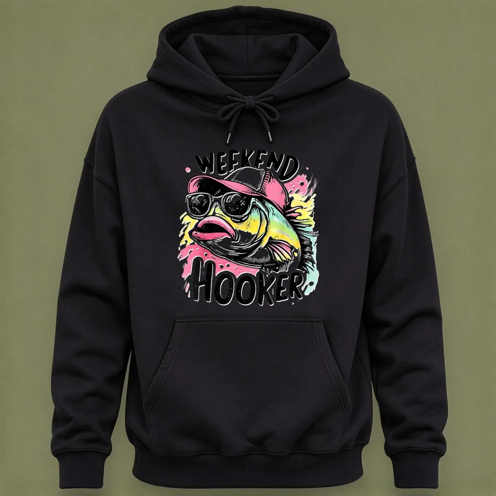 Weekend Hooker Funny Bass Fishing Hoodie Men Women Cool Fish with Sunglasses Hooded Sweatshirt Casual Long Sleeve Pullover Tops