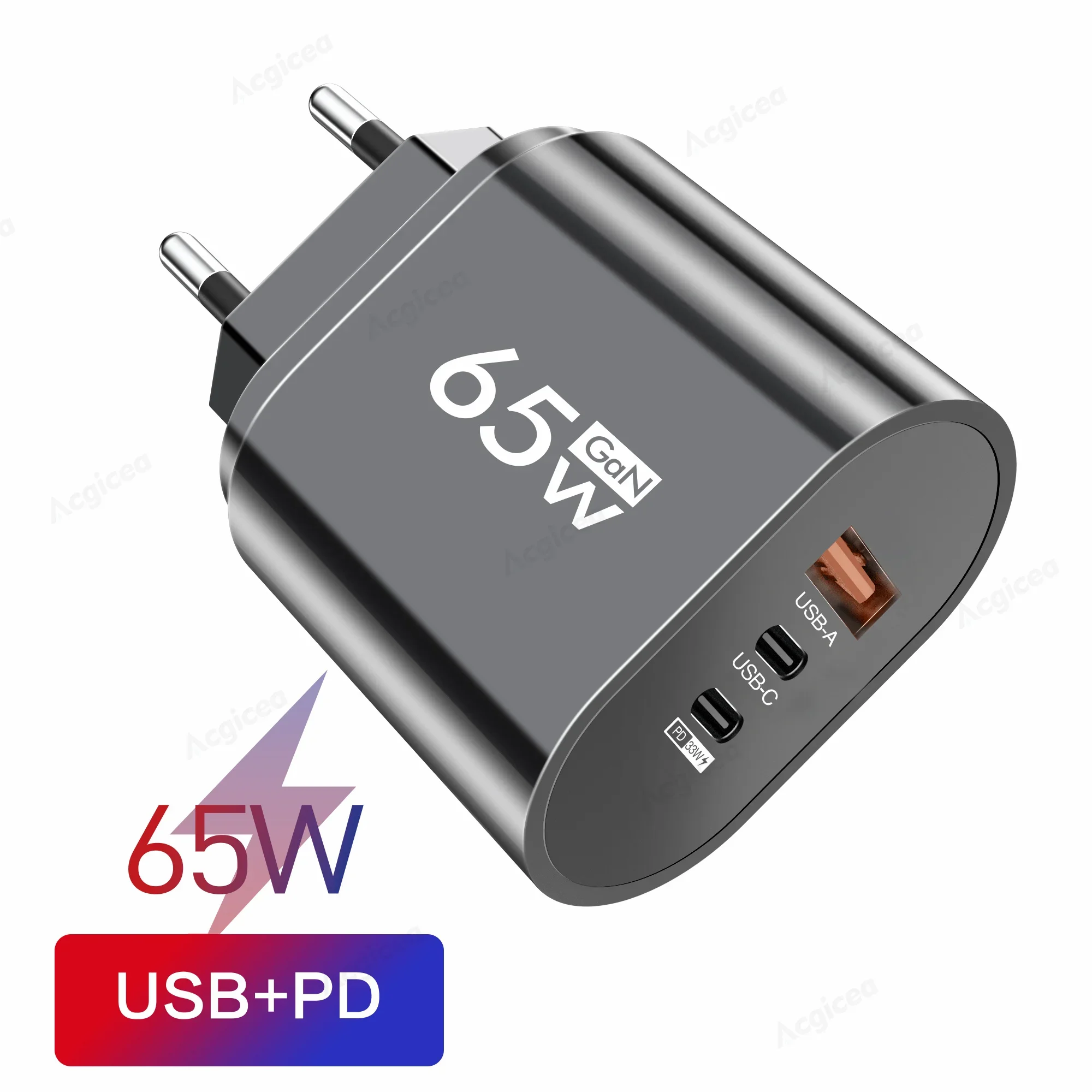 65 واط GaN شاحن متعدد المنافذ الاتحاد الأوروبي/الولايات المتحدة التوصيل USB نوع C 3 في 1 شاحن شحن سريع الجدار شاحن شحن سريع محول الطاقة المحمولة #1
