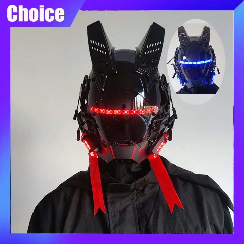 

Cyber Punk Cos Mask Cosplay Costumes Samurai Dread Mask Helmet Special Forces Cool Mask With LED Light Halloween Party Props
