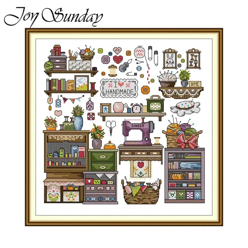 Joy Sunday DIY Cross Stitch Kit 16CT 14CT 11CT Counted Printed Aida Canva Embroidery Kit I Love Crafts Pattern Needlework Sets