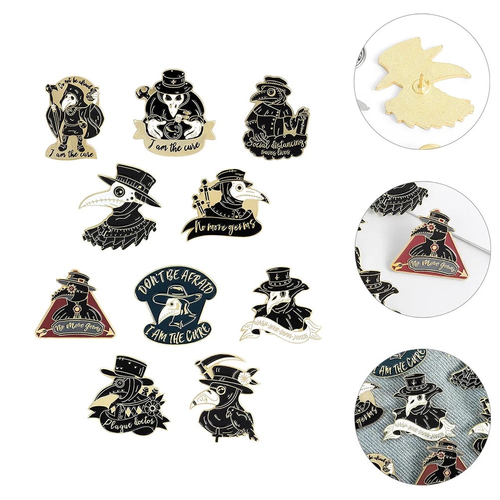 10 Pcs Plague Doctor Brooch Attractive Badge Backpack Scratch Resistant Beautiful Creative Breastpin Alloy Material Clothes