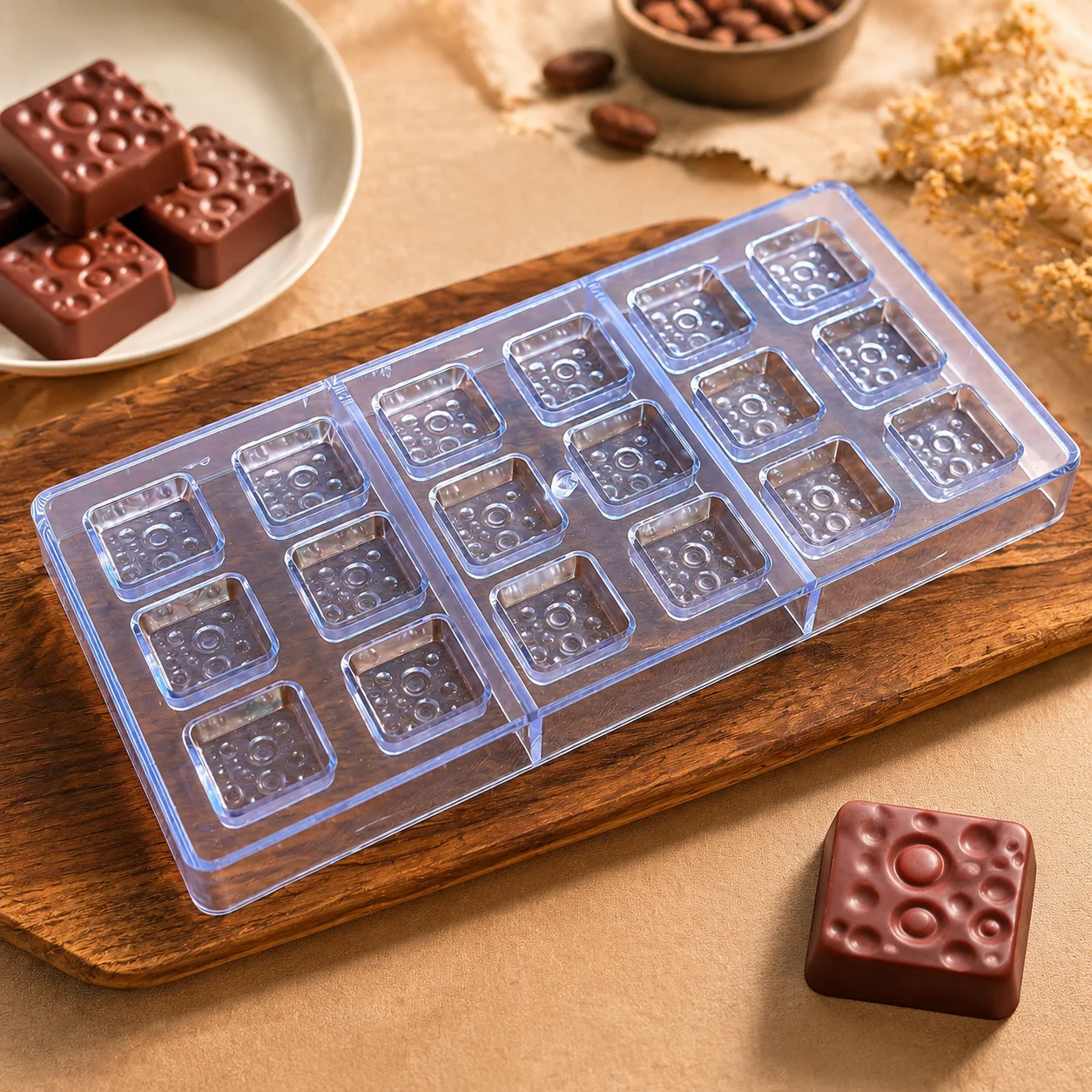 Bubble Surface Square Chocolate PC Mold, DIY Bonbon Candy Baking Mould for Beginners