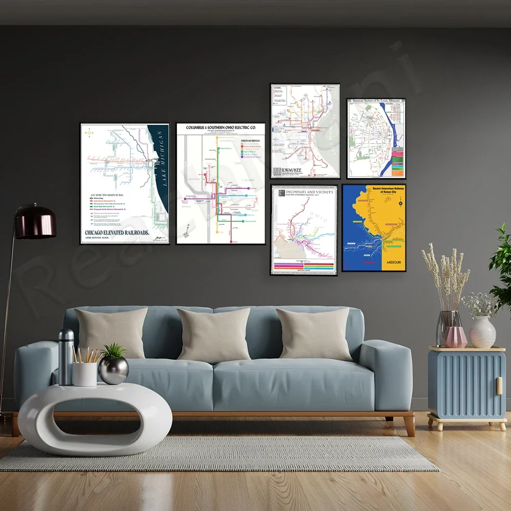 St. Louis, Milwaukee Streetcar System, Columbus Ohio, Kansas City Missouri Cincinnati Ohio Light Rail System, Chicago Map Poster