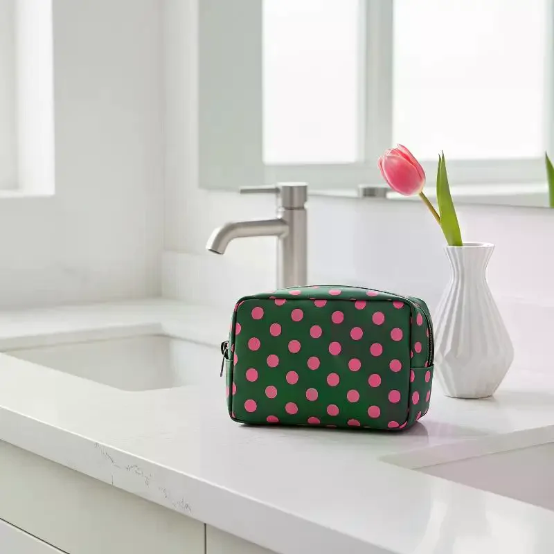Polka Dots Cosmetic Bag Makeup Bag Zipper Waterproof Travel Toiletry Bag Makeup Brush Case