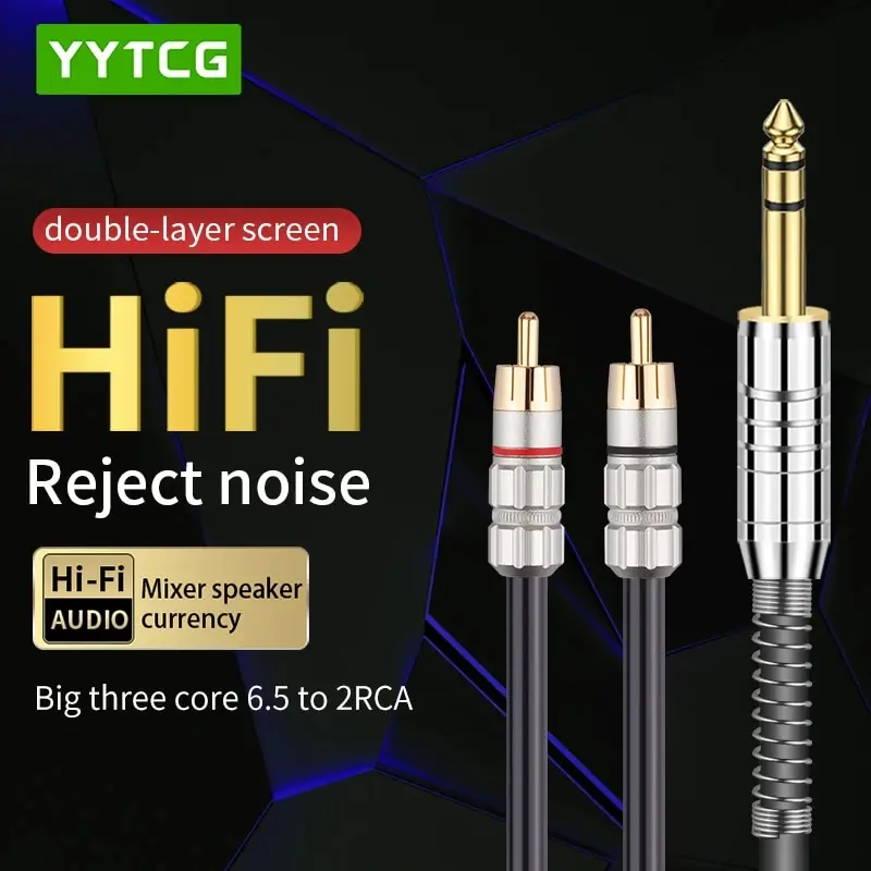 YYTCG Professional 6.35mm To 2RCA Adapter Cable Excellent Sound Easy Connection 1/4 Inch Male TRS Stereo Plug To RCA Male Cable