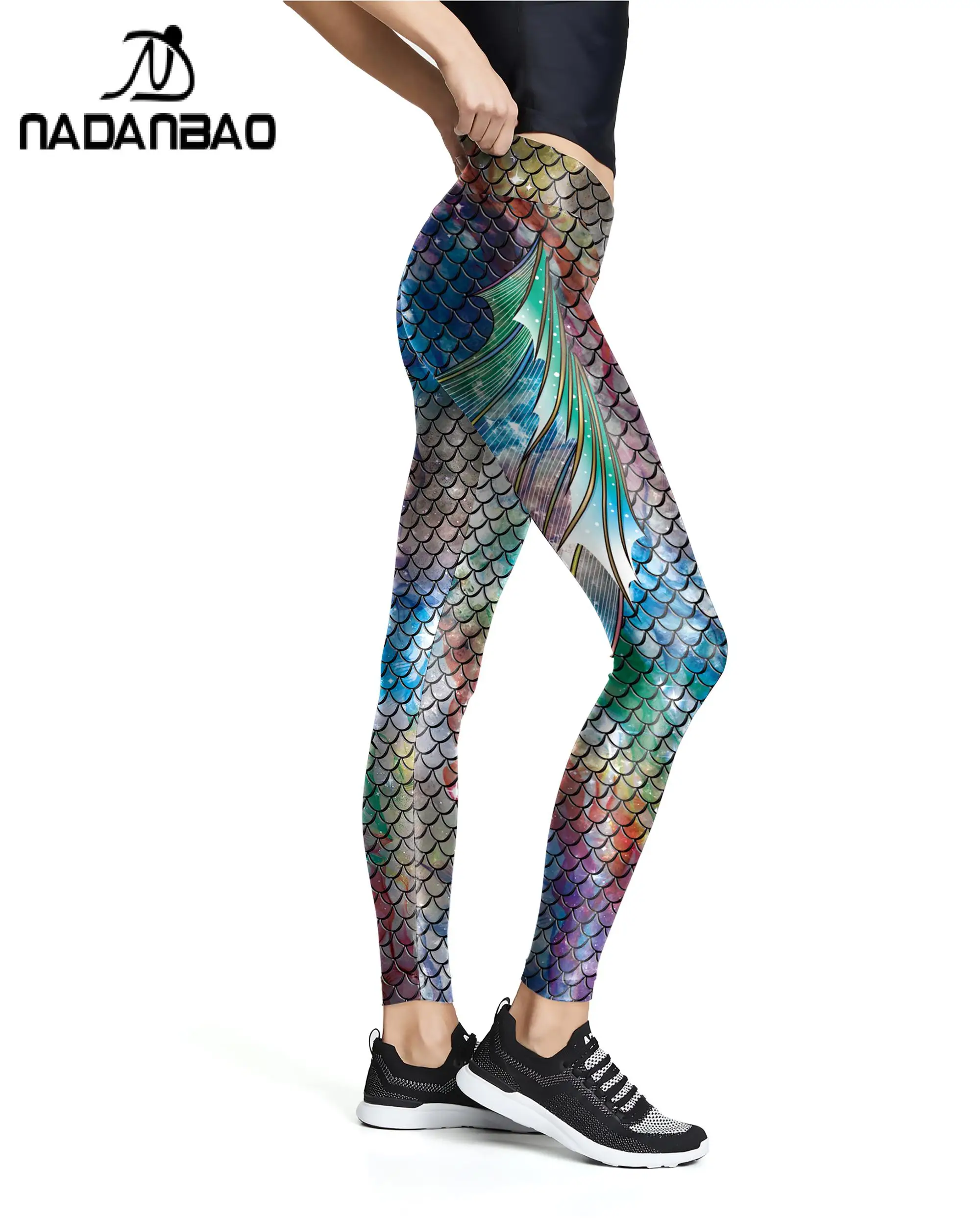 

NADANBAO Summer Mermaid Leggings High Waist Elastic Trousers Gym Sporty Printed Pants Outdoor Sexy Streetwear for Yoga Running