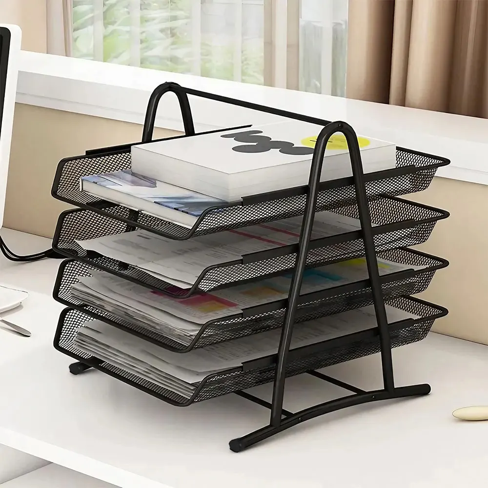 Metal Mesh A4 File Holder Document Tray Rack Desk Organiser For Bedroom Office