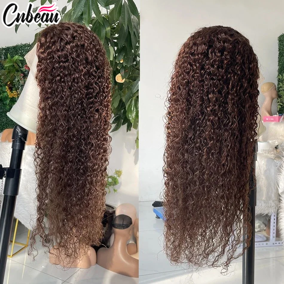 Peruca Frontal de Renda Kinky Curly Chocolate Marrom 30-36 Polegadas Cabelo Humano Brasileiro - close-up view