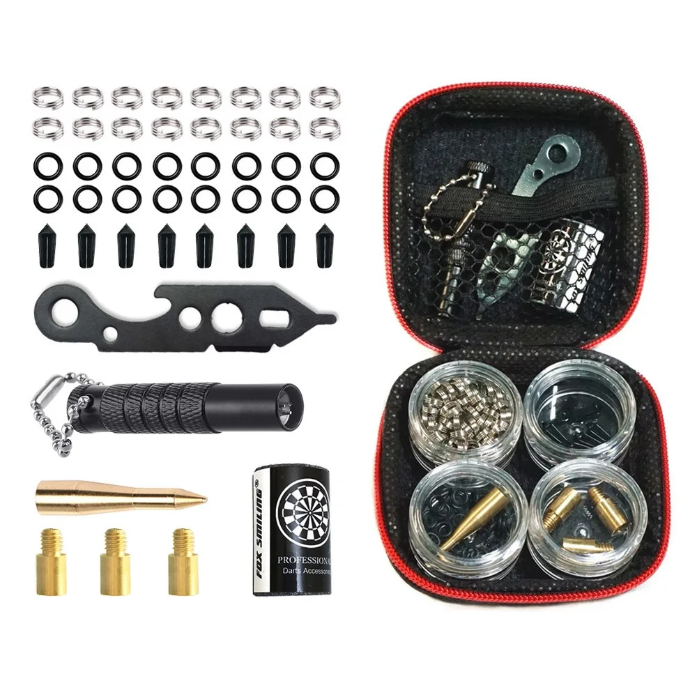 FOX SMILING 145 Pieces Dart Accessories Set with Steel Rubber O Ring, Stone Sharpener Dart Repair Tool Dart Flight Protector