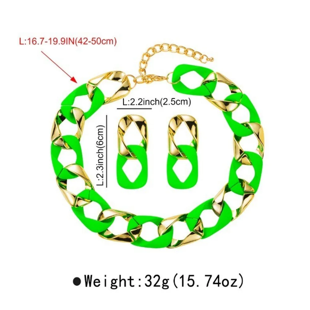 New INS Fashion Set Hip Hop Fluorescent Color Acrylic CCB Spliced Choker Necklace And Earrings For Women Neck Jewelry