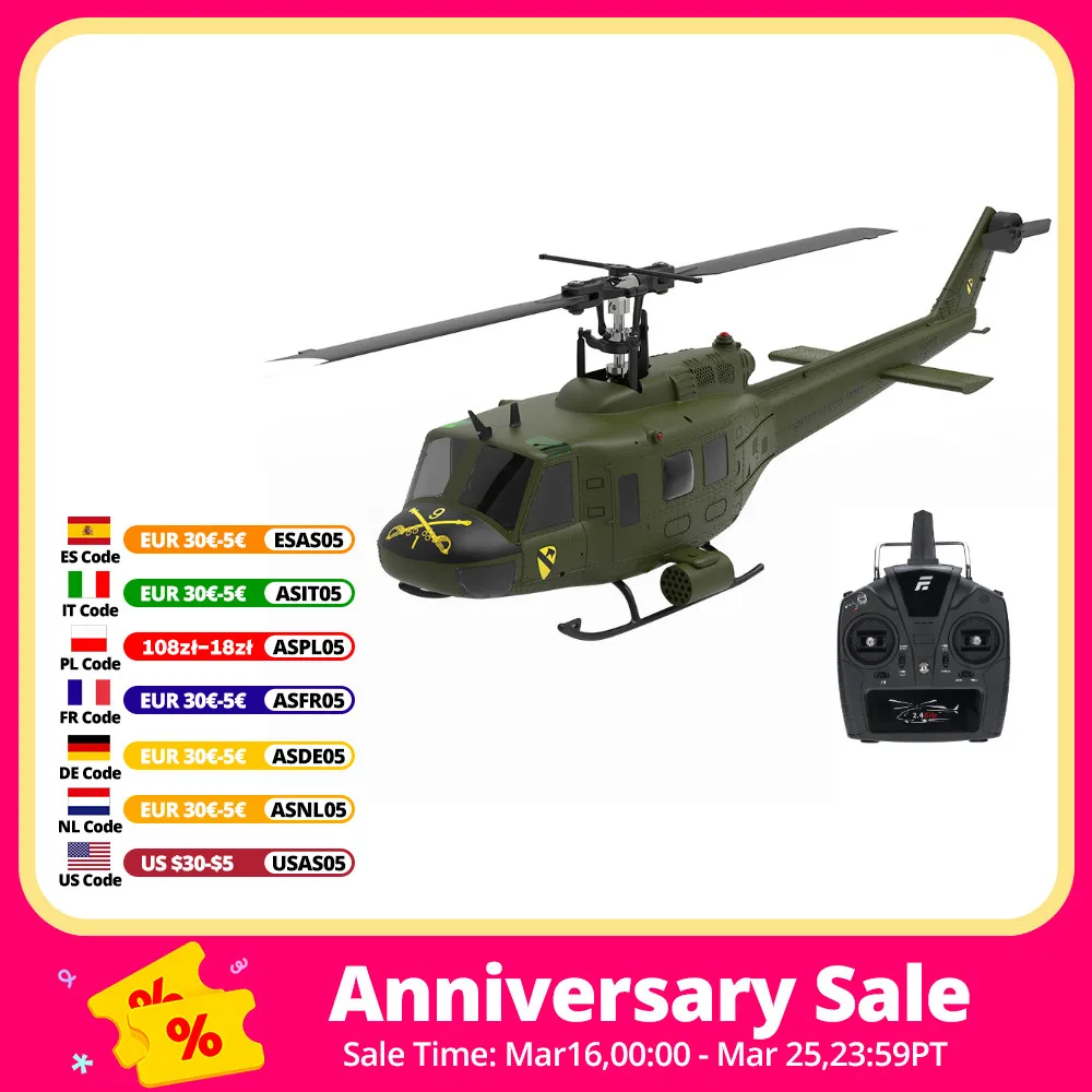 

Eachine E190 1:34 UH-1 HUEY Масштаб 2,4G 6CH GPS Удержание высоты Оптическое позиционирование потока Двойной бесщеточный двигатель RC Вертолет