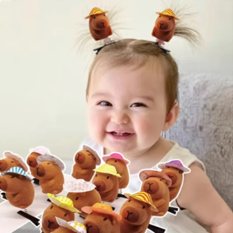 100 قطعة مشبك شعر Kawaii موضة الأطفال القوس ثلاثية الأبعاد كابيبارا الحيوان أفخم دبوس الشعر مضحك نمط منقار البط كليب غطاء الرأس الهدايا