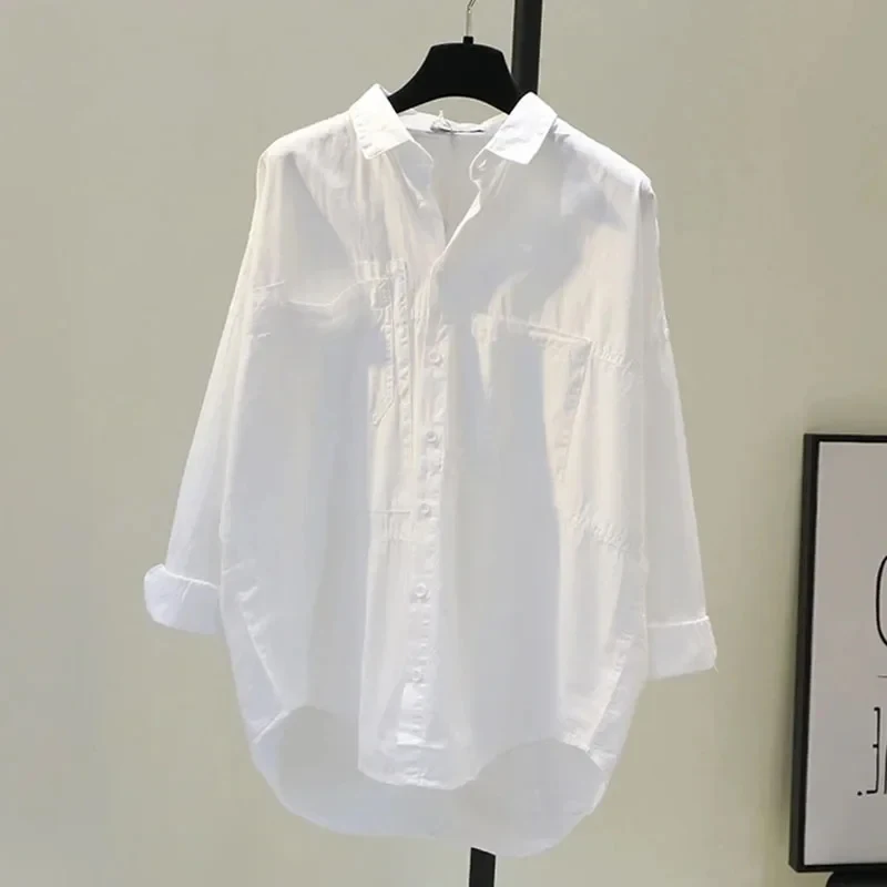2025 Spring Autumn Casual Loose Office Blouse Long Sleeve White Women Shirt New Lady Tops Button Simple Woman Clothes
