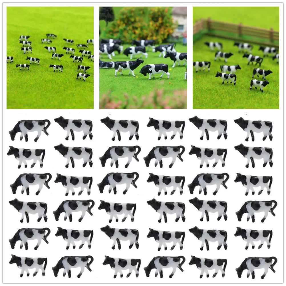 60Pcs HO/N Scale Model Miniature Horses Cows Farm Animals 1:150 ABS Plastic Toys For Prairie Scene Layout Diorama Kits Figurines