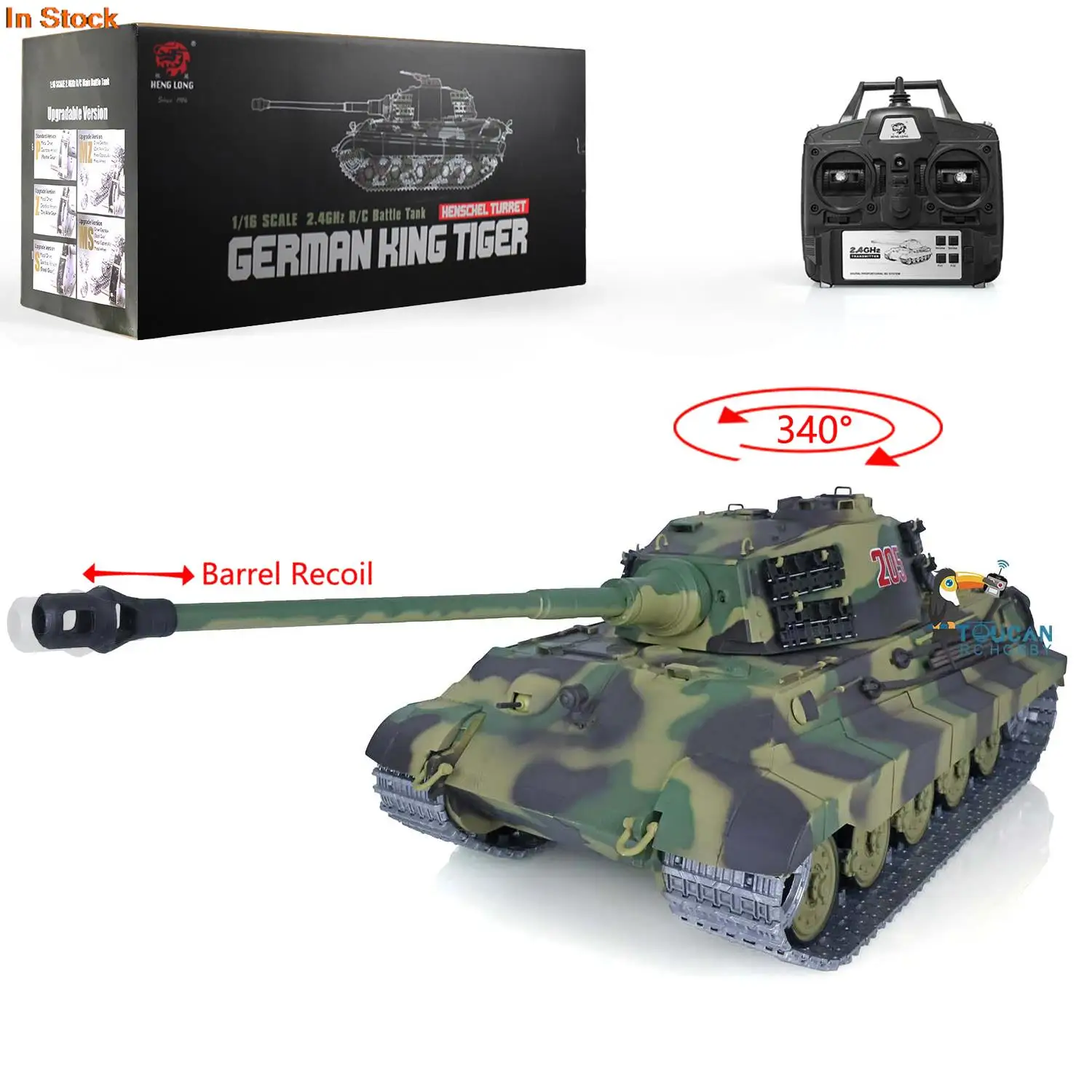 Henglong 2.4G 1/16 7.0 German King Tiger RC Tank 3888A Metal Track Barrel Recoil BB Airsoft Military Toucan Boy Toys TH17524