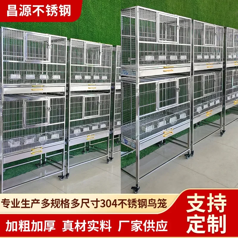 For Monk Parakeet Cockatiel Large Bird Cage 304 Stainless Steel Villa Style Breeding House Durable Spacious Pet Supplies