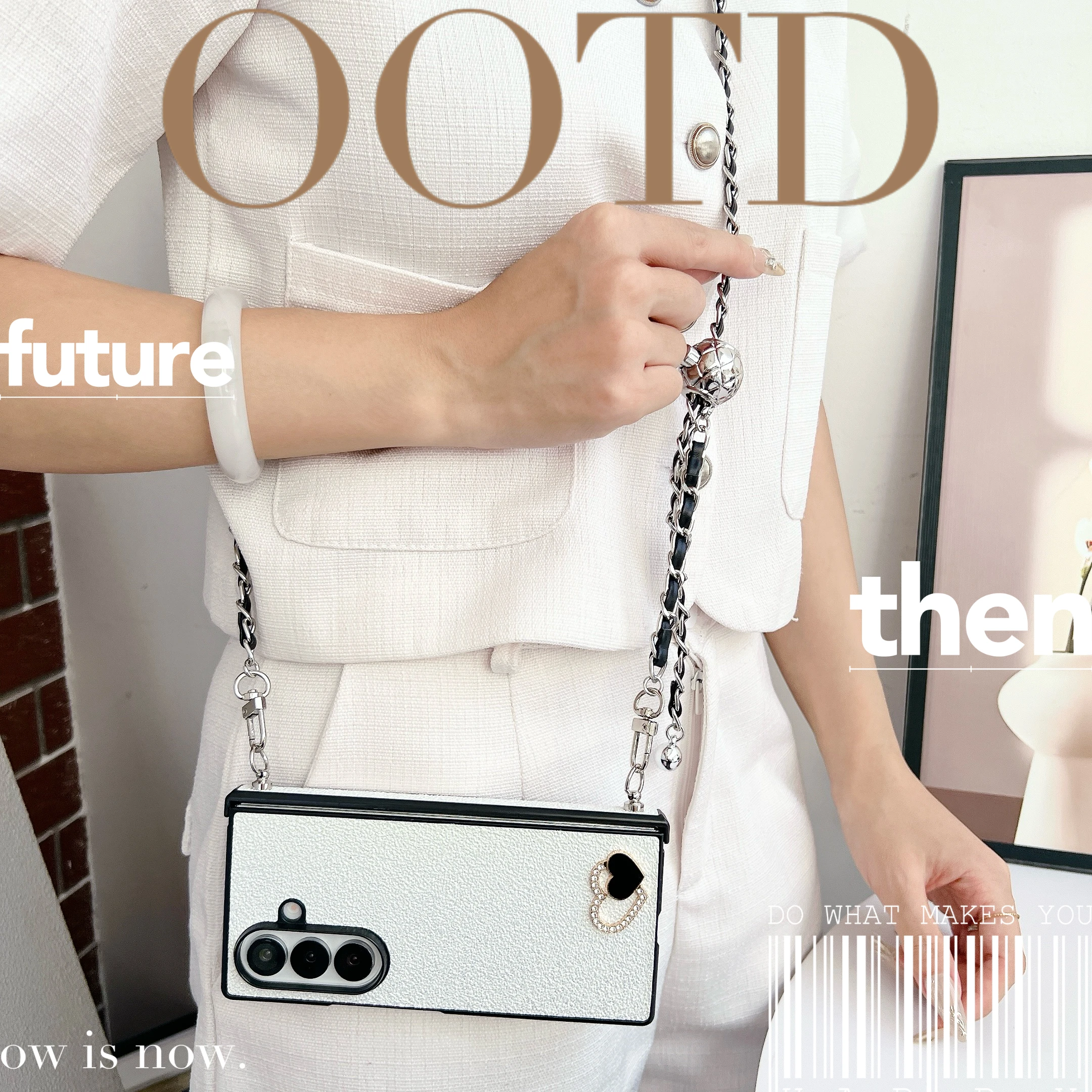 

Чехол для Samsung Galaxy Z Fold 7, блестящая кожаная защитная задняя крышка для телефона с браслетом