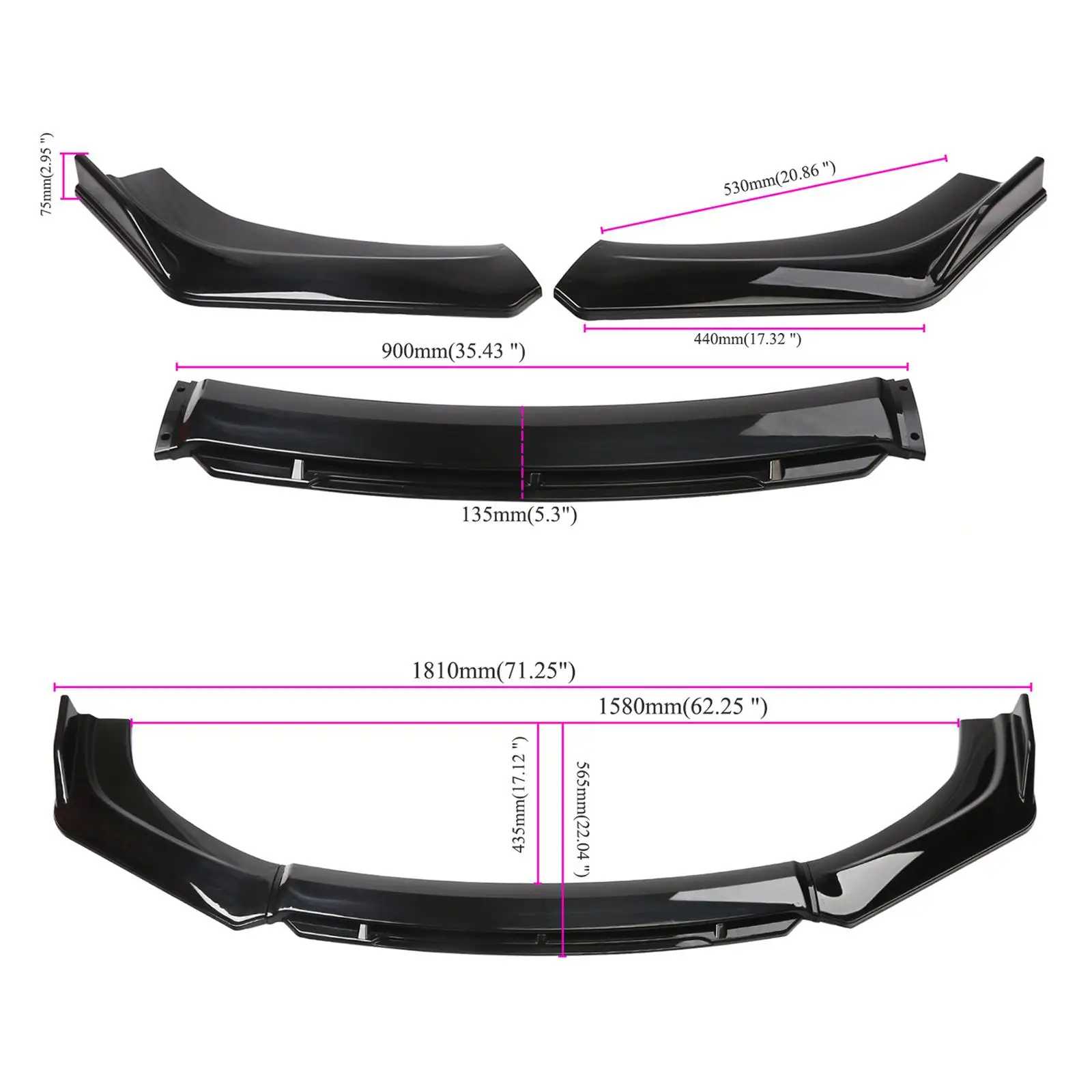 UNIVERSAL PAINTED WHITE FRONT BUMPER LOWER BODY KIT SPLITTER SPOILER LIP 3-PCS