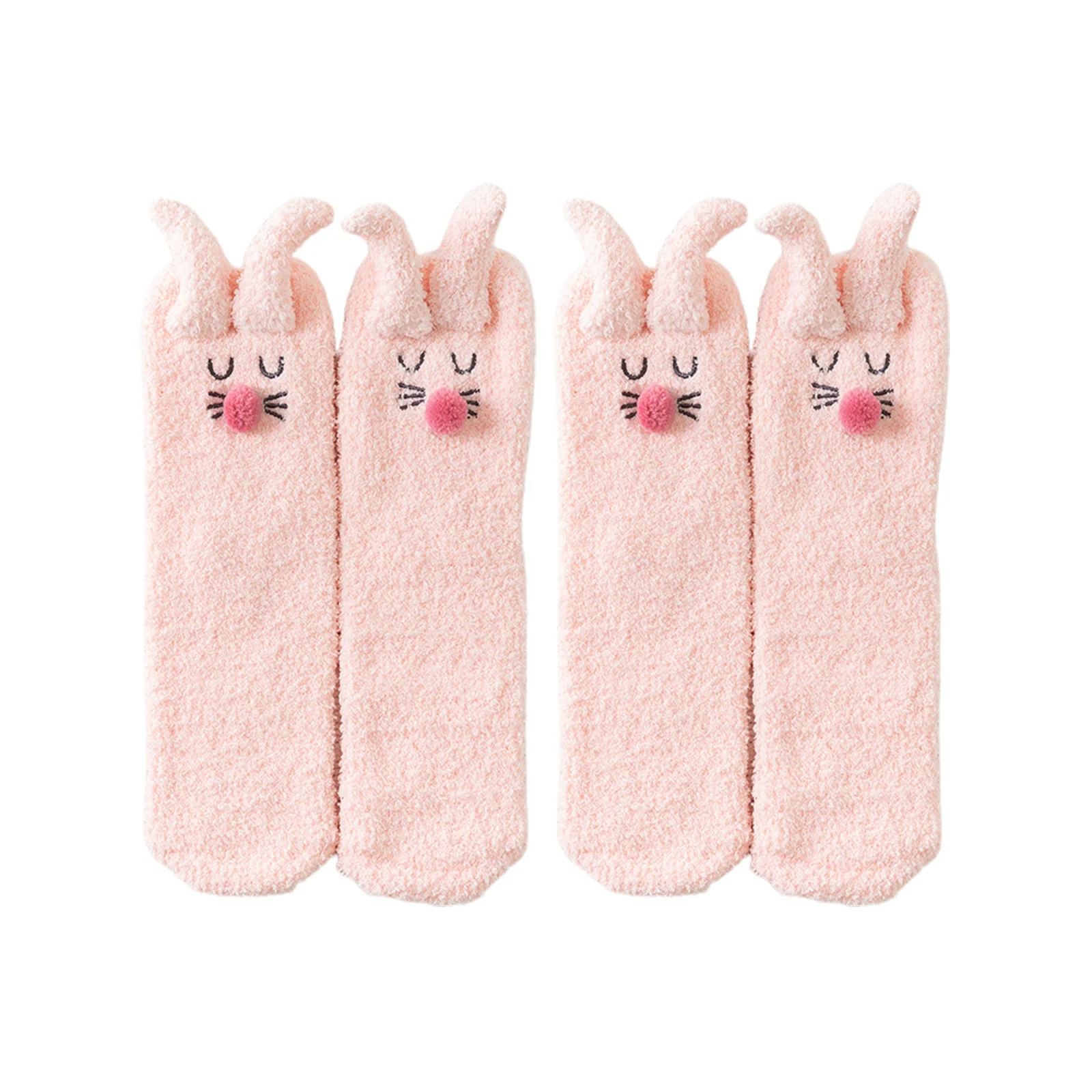 Three-dimensional ear rabbit coral velvet socks combination set (1 pair each of pink + white + brown)