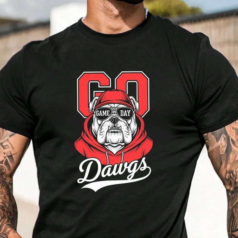 

Game Day Bulldog Print Men's Fashion T-shirt Casual Trendy Tshirts For Summer Comfortable Short Sleeve Tops
