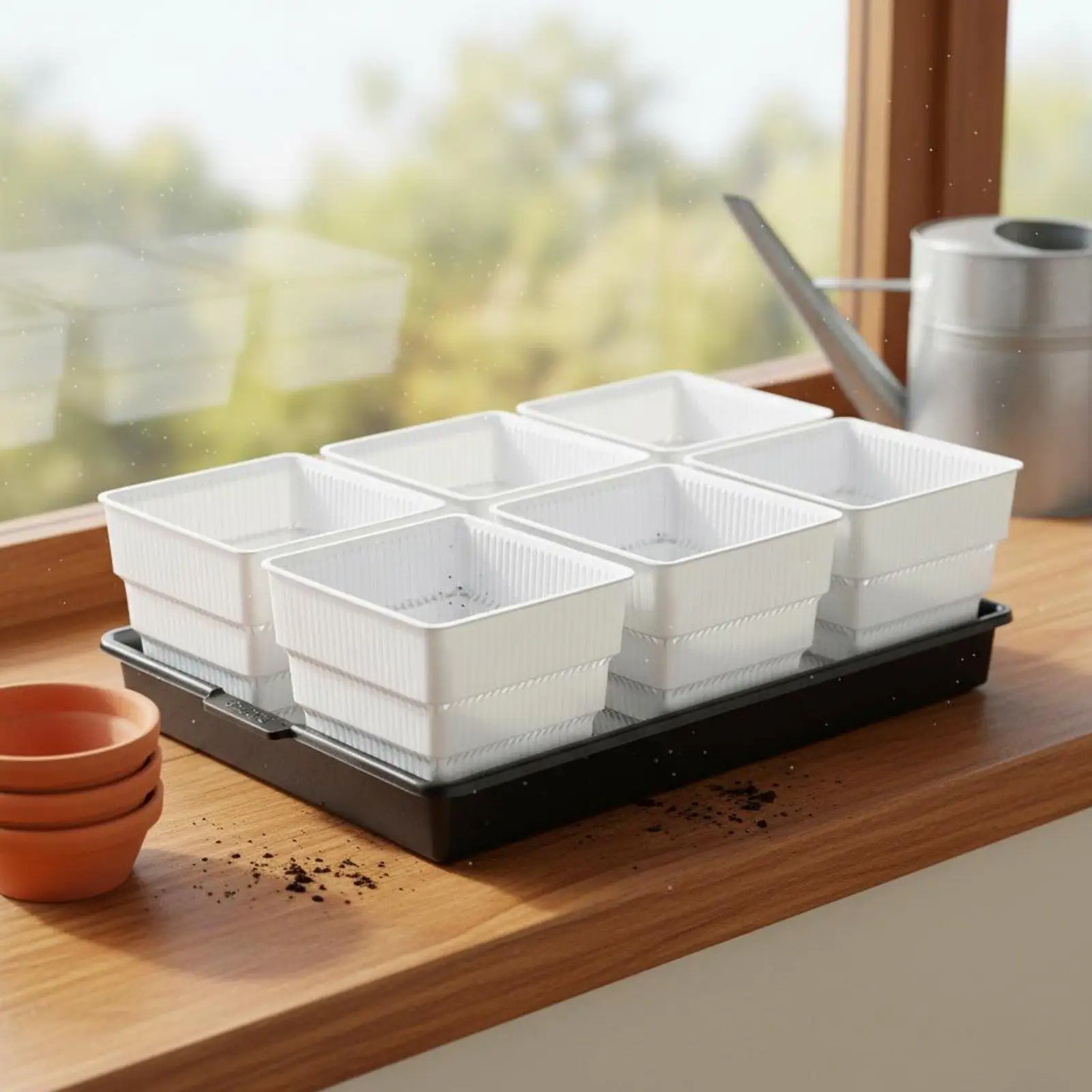 Modern Square Resin Pot for Plants with Aeration Vents for Balcony Patio Garden Use