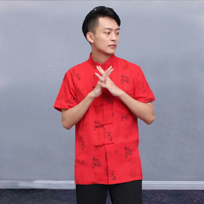 Men Chinese Traditional High Quality Cotton Linen Kung Fu Shirt Tang Suit Hanfu Clothing Casual Short Sleeve Jacket Coats