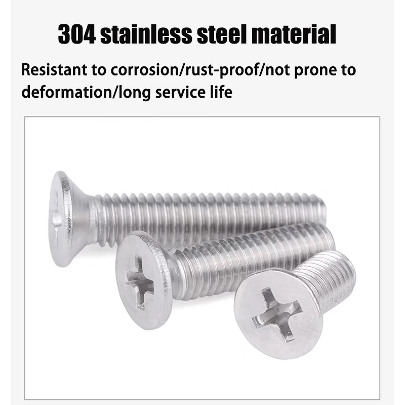 304  M3/M4/M5/M6/M8/M10 Extended Cross Countersunk Head Mechanical Screw Nut Washer Spring Plate 4-piece set L: 20mm-200mm