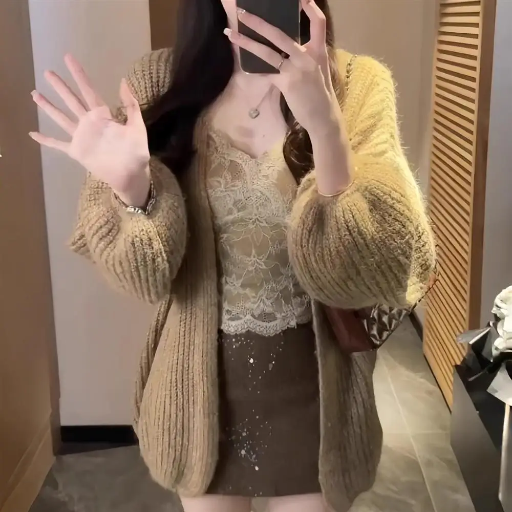 Korean Style Long Sleeve Knitted Sweater Cardigan Soft Cozy Women's Fashionable Autumn Winter New Arrival Casual Loose Fit