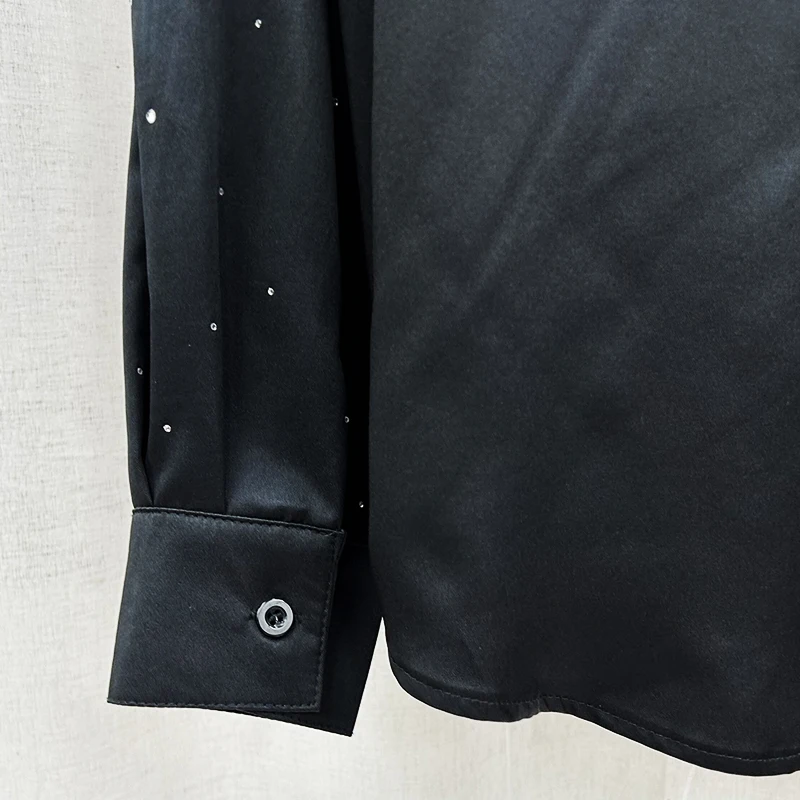 2025 New High-end Heavy-duty Rhinestone Starry Sky Long Sleeve Shirt Stylish Men's Fashion Casual Loose Turn-down Collar Shirt