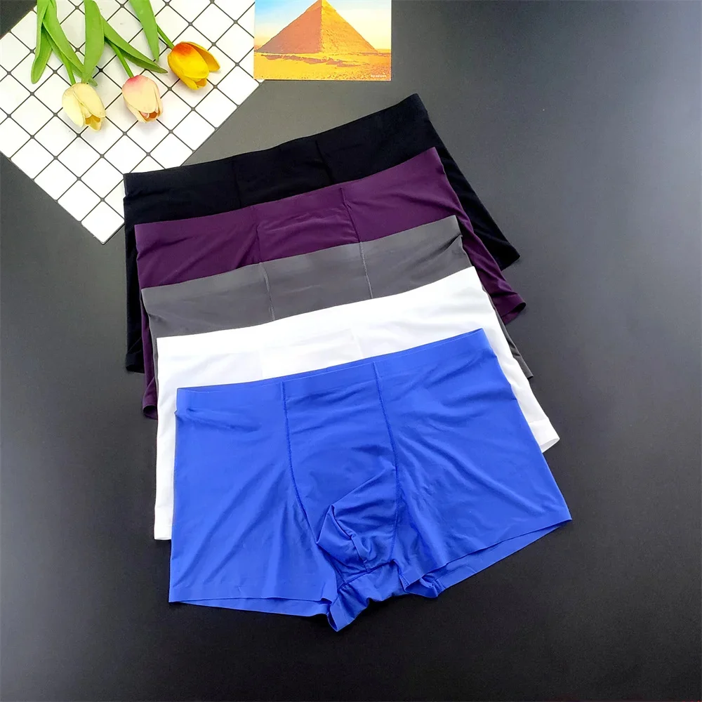 

5pcs Man Ice Silk Boxer Underwear Cool Summer Underpants Breathable Sexy Thin Panties U Convex Lingerie Wholesale Lots L-4XL