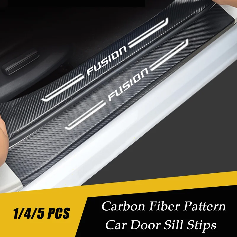 

For Ford Fusion Logo Carbon Fiber Car Interior Door Sill Anti Kick Sticker Scuff Scratch Badge Car Trunk Rear Bumper Stickers