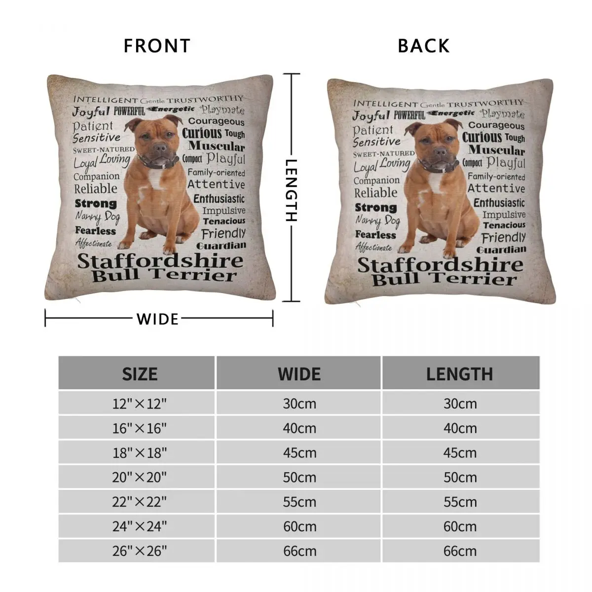 Staffordshire Bull Terrier Traits Pillowcase Polyester Linen Velvet Creative Zip Decor Home Cushion Cover 45x45