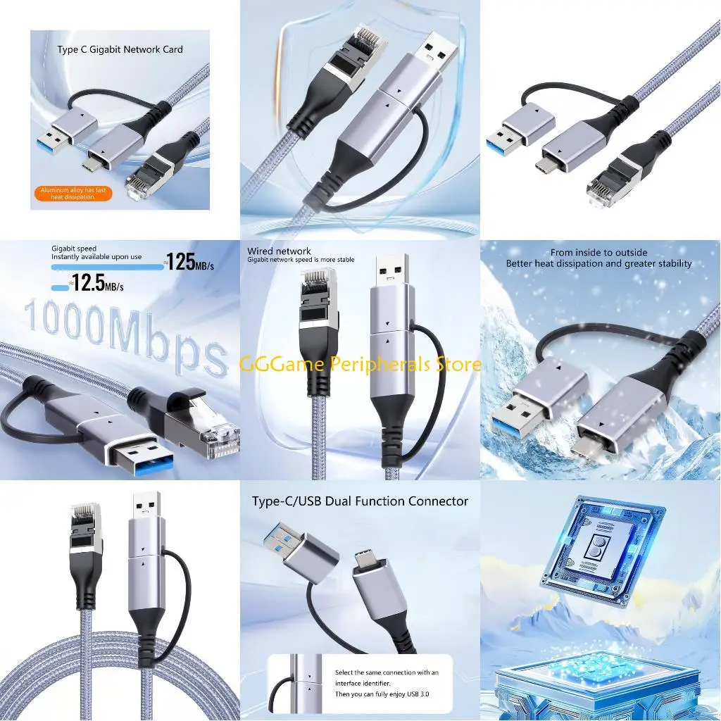 

U55B Plugs Play USB C To RJ45 Networkings Cable For Stable Connection Aluminum Alloy Heat Dissipation