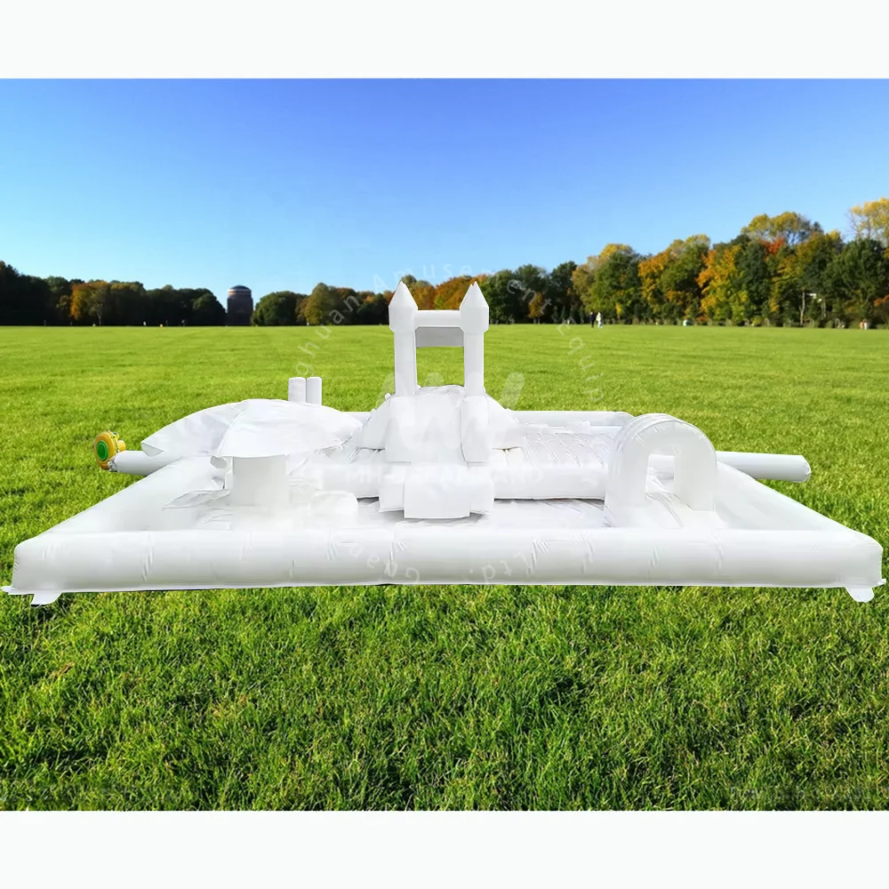 Inflatable White Splash Pad Water Obstacle Course Outdoor Splash Pool Soft Play Equipment Inflatable Pool for Kids