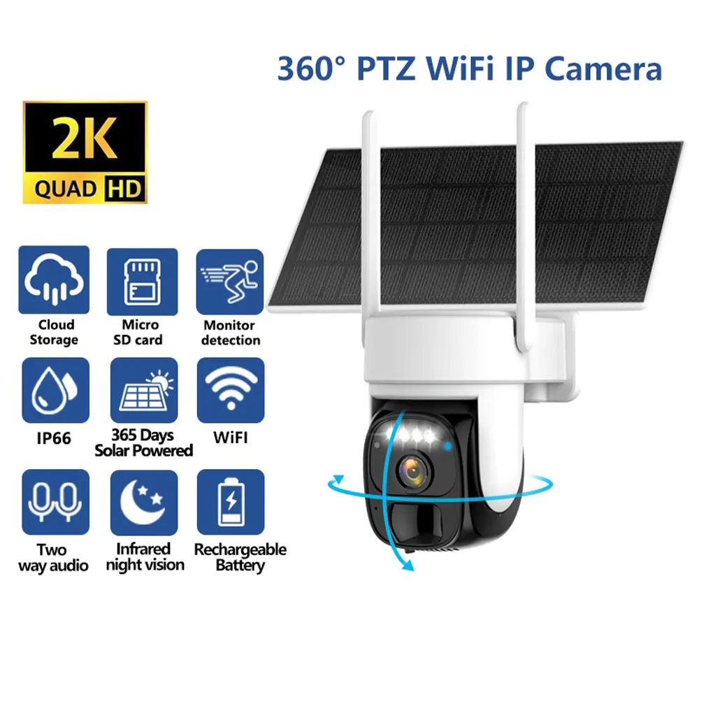 Solar Security Camera Wireless Outdoor 2K 360° Pan/Tilt Low Power WiFi Security Camera with AI Motion Detection Night Vision