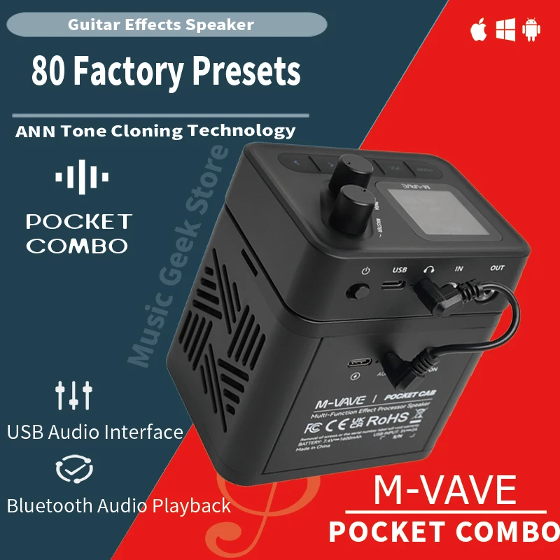 M-VAVE POCKET COMBO Portable Guitar Amp & Multi-Effects Processor with Built-in Rechargeable Speaker, Bluetooth, OTG Recording