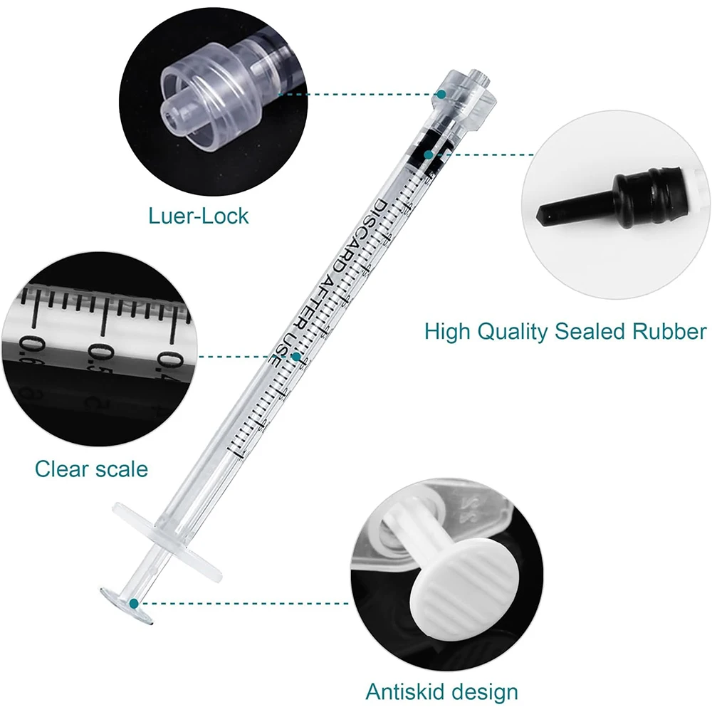 100 Stück/50 Stück/1 Stück Labor- und Industriespritze mit 1 ml Fassungsvermögen und Luer-Lock-Anschluss, geeignet für Probenentnahmegeräte, Klebstoffspender in Laboren, DIY-Industrieanwendungen, nicht steril, nicht me – Detail 5