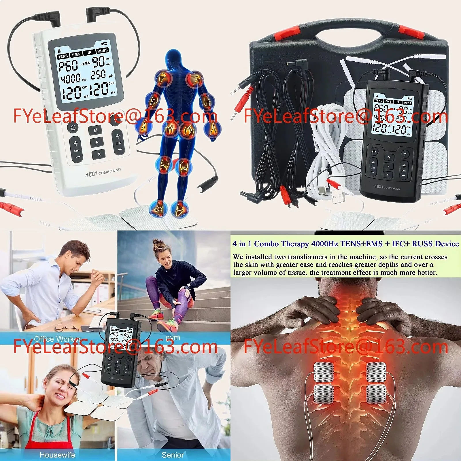4 in 1 Interferential Current Tens EMS Combo Unit for Physiotherapy Rehabilitation Clinic
