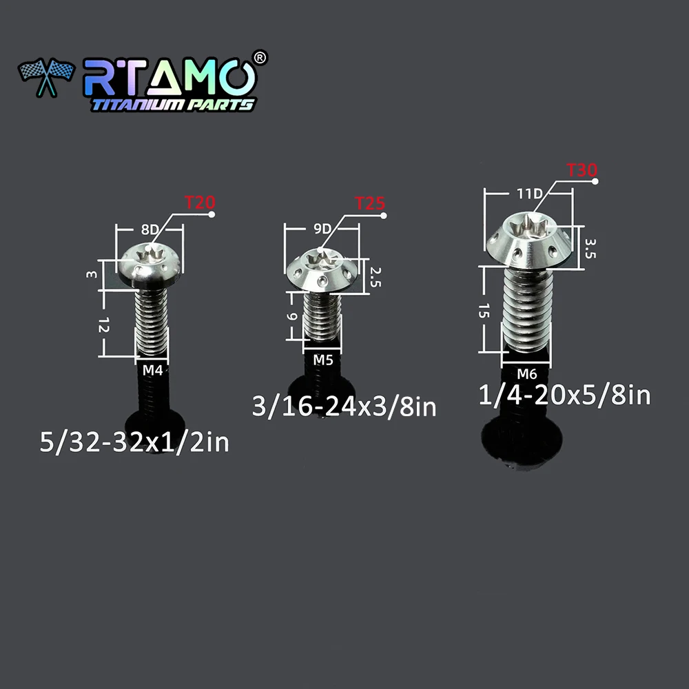 RTAMO Titanium Alloy Bolt 5/32-32x1/2in 1/4-20x5/8in 3/16-24x3/8in UNC Inch Bolt M4 M5 M6 Imperial Screw for Bicycle Motorbike