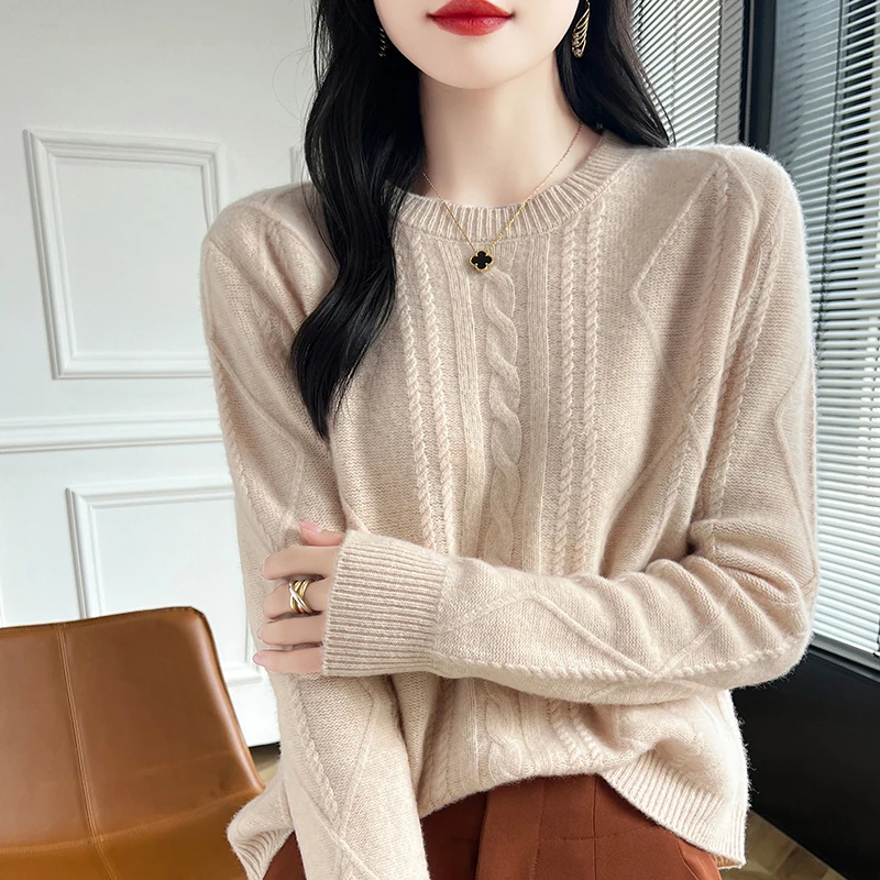 2024 New Autumn Winter Women Sweaters Pullovers Cashmere Sweater With Loose Fit Long Sleeve Top Weaving Flowers Women Clothing