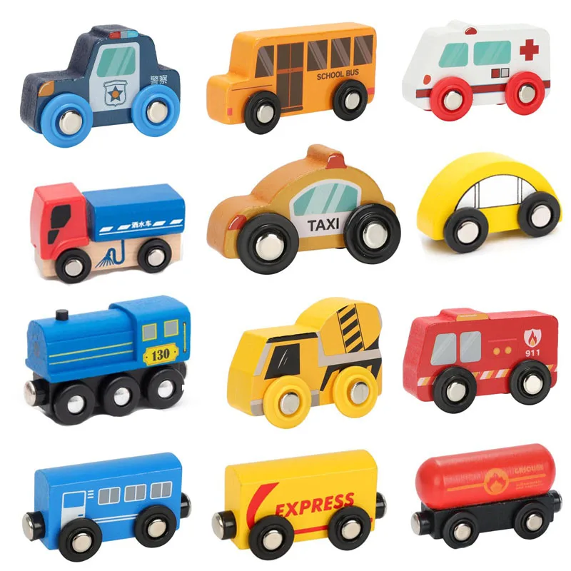 

Small Wooden Scene Car Toys Magnetic Train Toy Truck Fit All Kinds Wooden Railway Train Track Children Gifts