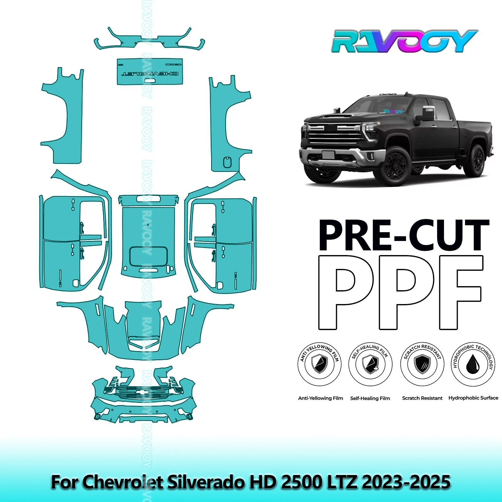 RAVOOY 8.5Mil Custom-Fit Precut TPU PPF Full Vehicle Clear Bra Stone Guard EU UK For Chevrolet Silverado HD 2500 LTZ 2023-2026