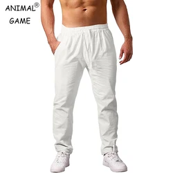 New Men's Lightweight Long Pants Summer Loose Fit Trousers for Holidays Breathable Linen Streetwear Men Fitness Sweatpants