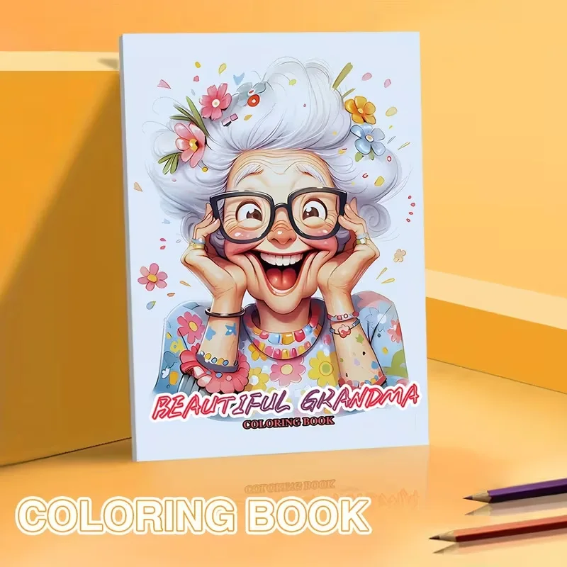 A4 Beautiful Grandma Coloring Book 24 Pages Elegant Elderly Women Art for Adults Stress Relief Relaxation Gift